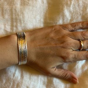 Gurhan Mango" Sterling Silver Grooved Narrow Cuff Bracelet Kissed with 24K Gold